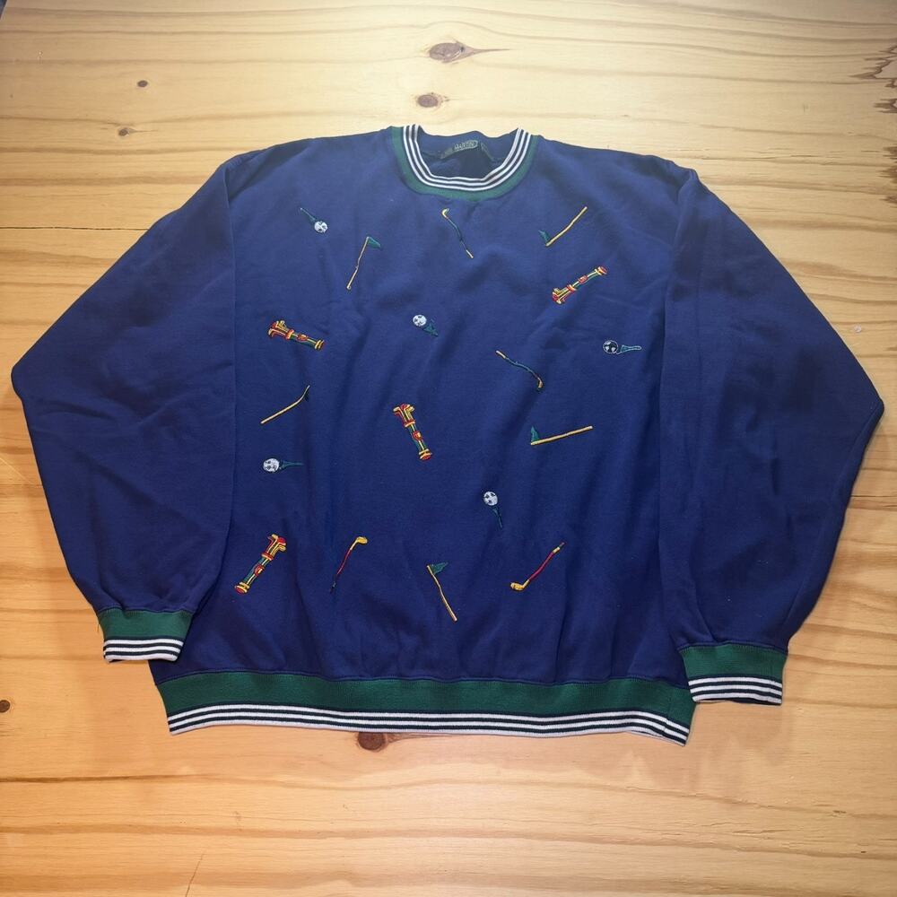Vintage Neil Martin Golf Club Embroidered Blue Crewneck Sweatshirt Mens Size XL